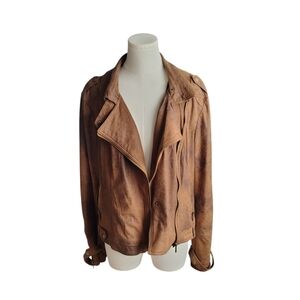 BNCI By Blanc Noir Faux Suede Brown Bomber Biker Jacket Size Large